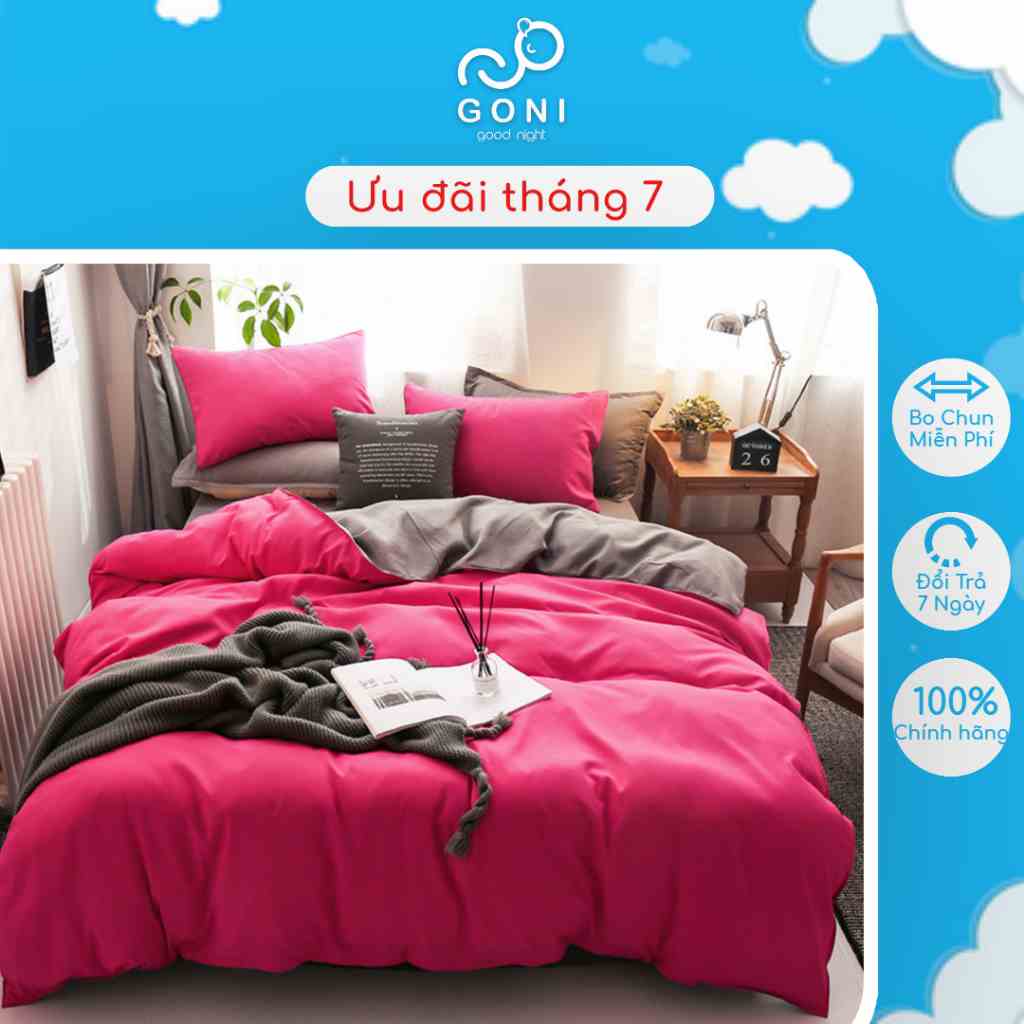 Bộ Chăn Ga Gối Cotton Tici GONI Drap Giường Màu Hồng Xám Đủ Kích Thước Trải Nệm Không Kèm Ruột