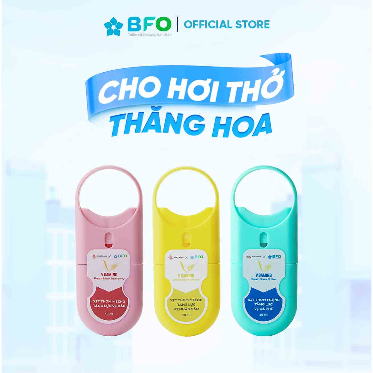 Xịt Thơm Miệng BFO Vị Tăng Lực Hương Nhân Sâm, Cà Phê, Dâu Cho Hơi Thở Thơm Mát 10ml