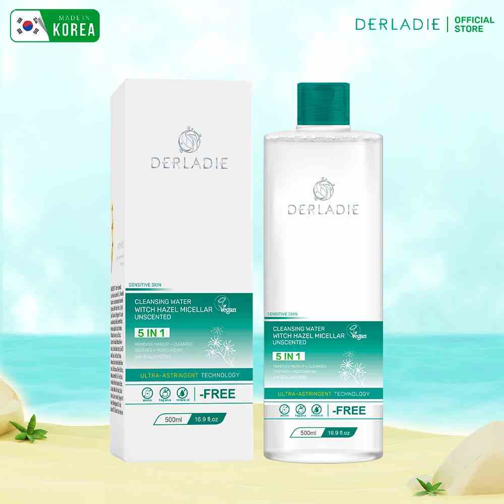 Tẩy Trang Derladie Vegan Sạch Sâu, Cải Thiện Lỗ Chân Lông Derladie Cleansing Water Witch Hazel Micellar Unsented 500ML