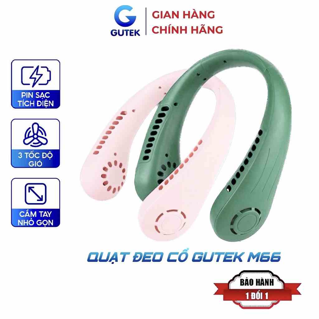 Quạt Đeo Cổ Tích Điện Không Cánh Mini Gutek M66 3 Cấp Độ, Gió Đa Chiều Chạy Êm