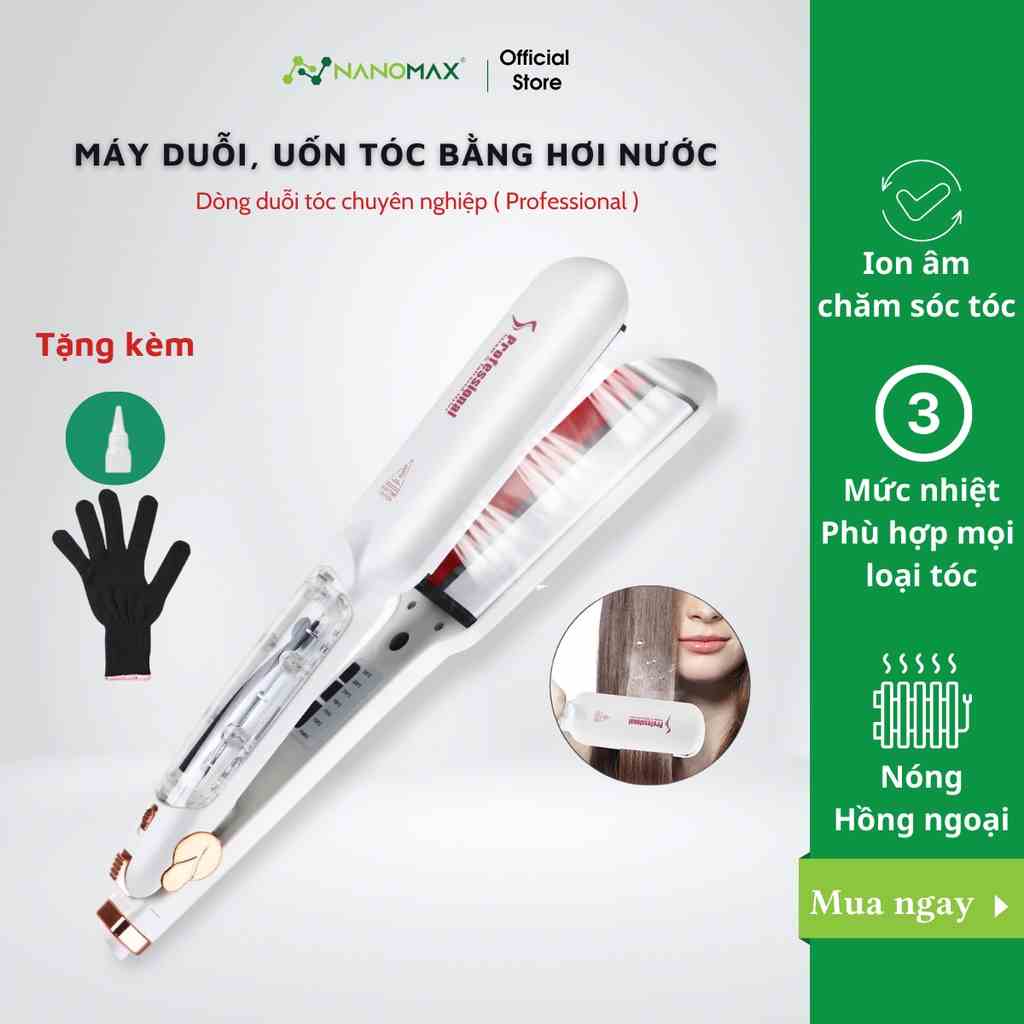 Máy Duỗi Uốn Tóc Bằng Hơi Nước NANOMAX KR - 088PLUS Làm Nóng Hồng Ngoại Bề Mặt Gốm Đèn Led Hiển Thị 5 Chế Độ Nhiệt