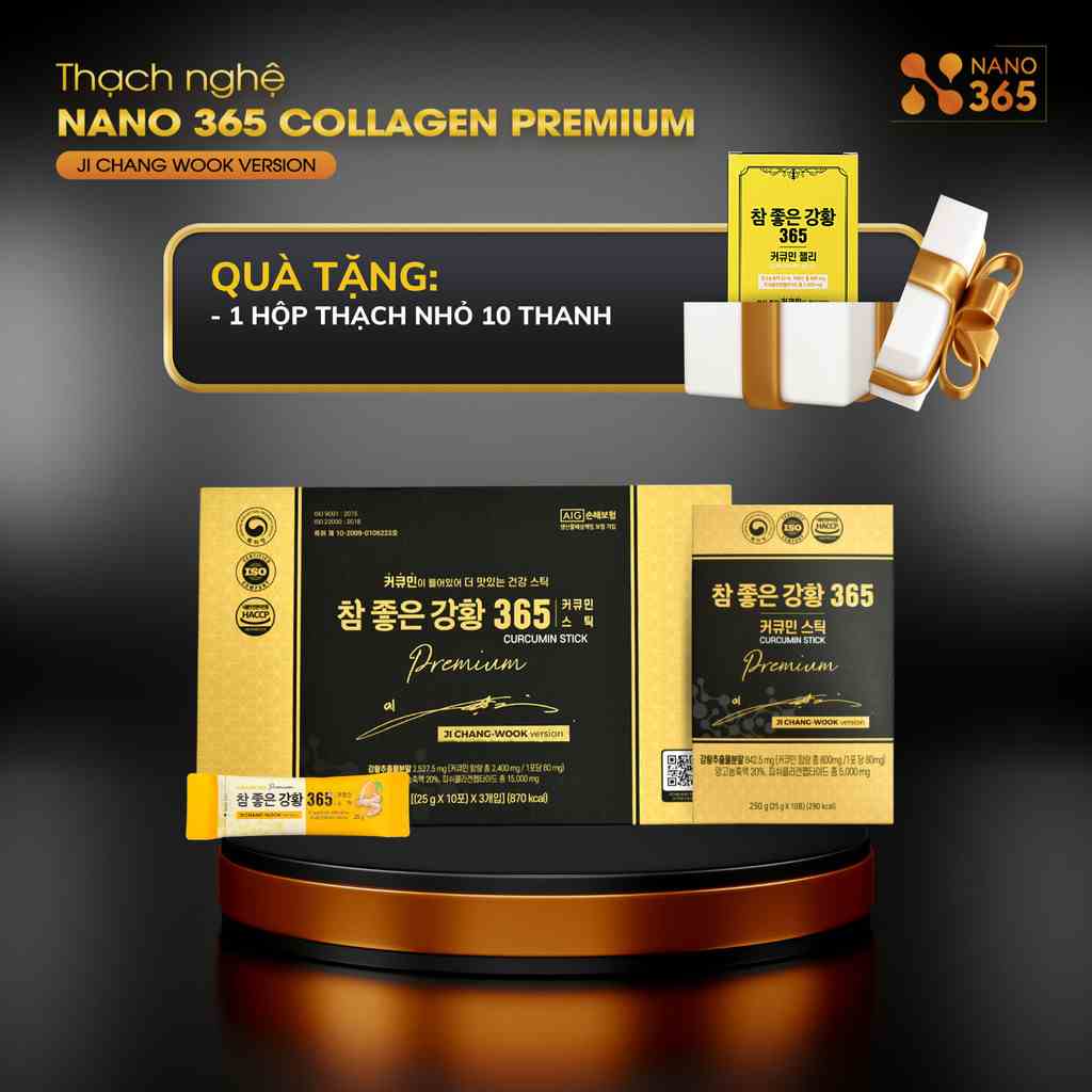 [BẢN NÂNG CẤP] Thạch Nghệ Nano Curcumin 365 Collagen Premium Hộp lớn 30 thanh và Hộp nhỏ 10 thanh