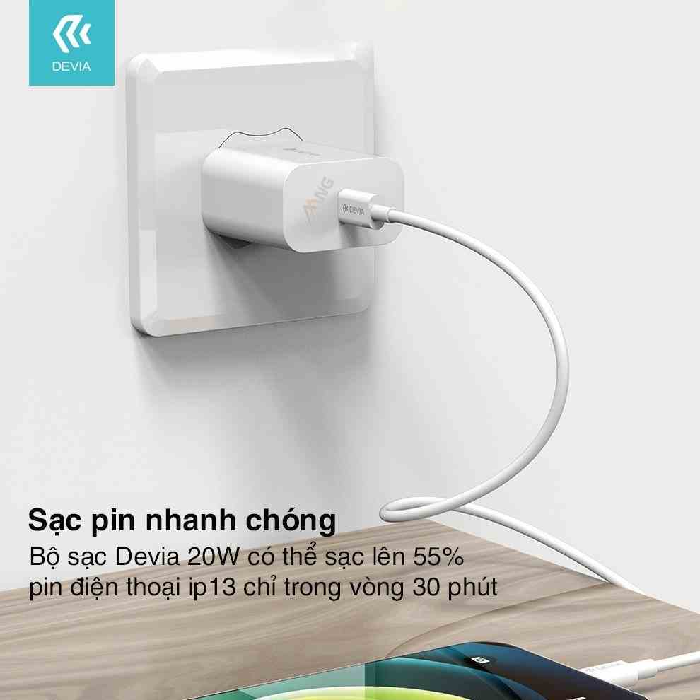 Bộ sạc nhanh PD 20W cho iPhone Devia sạc nhanh không nóng máy củ sạc chống cháy nổ - Bảo hành 12 tháng