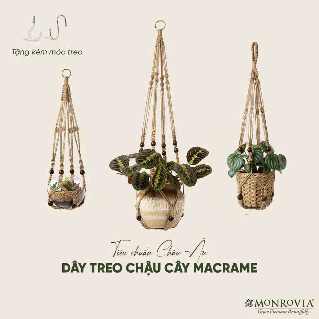 Dây treo chậu cây Macrame MONROVIA, decor trong nhà, văn phòng, ban công, sang trọng, đan thủ công tỉ mỉ từ sợi cotton