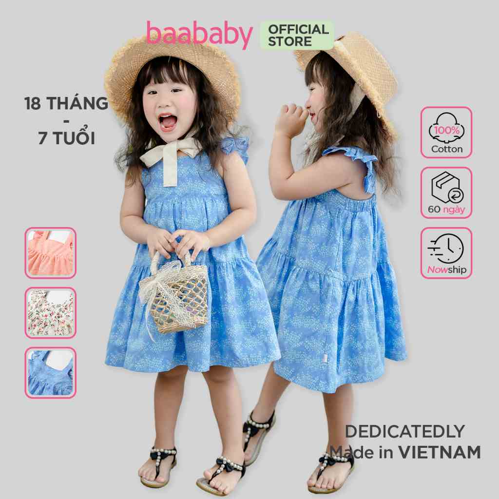 Váy bé gái công chúa, đầm cánh tiên nhún cho bé từ 1 - 7 tuổi, váy kate bé gái Baa Baby- B-GT-AD56C-01