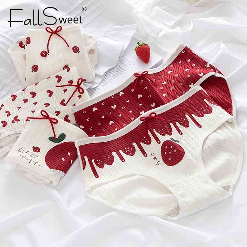 Quần lót nữ FALLSWEET vải cotton mềm cạp vừa in họa tiết đính nơ xinh xắn thời trang