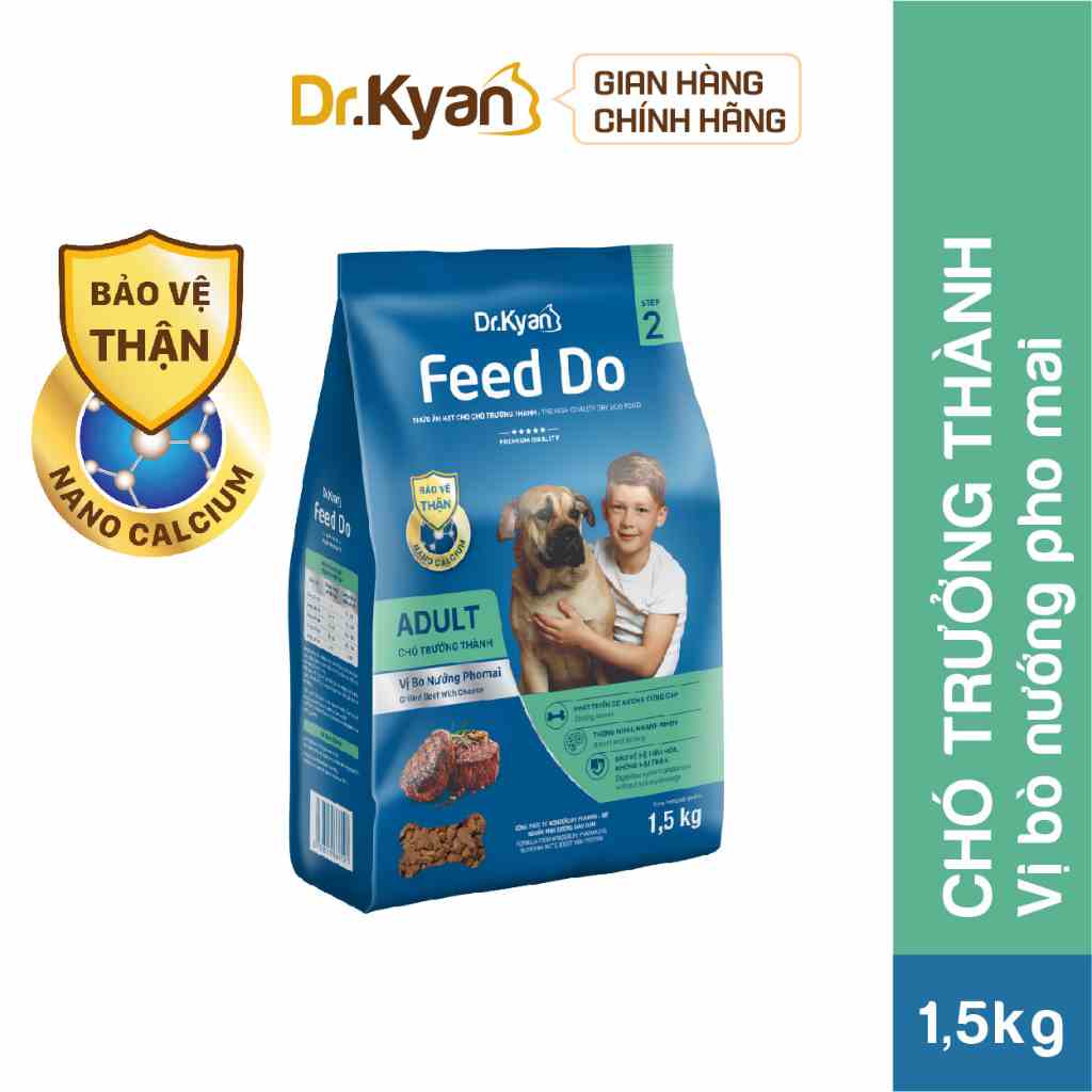 [Mã BMLTB200 giảm đến 100K đơn 499K] Dr.Kyan - Thức ăn hạt cho chó lớn Feed Do - Adutl 1,5 kg - Vị bò nướng pho mai