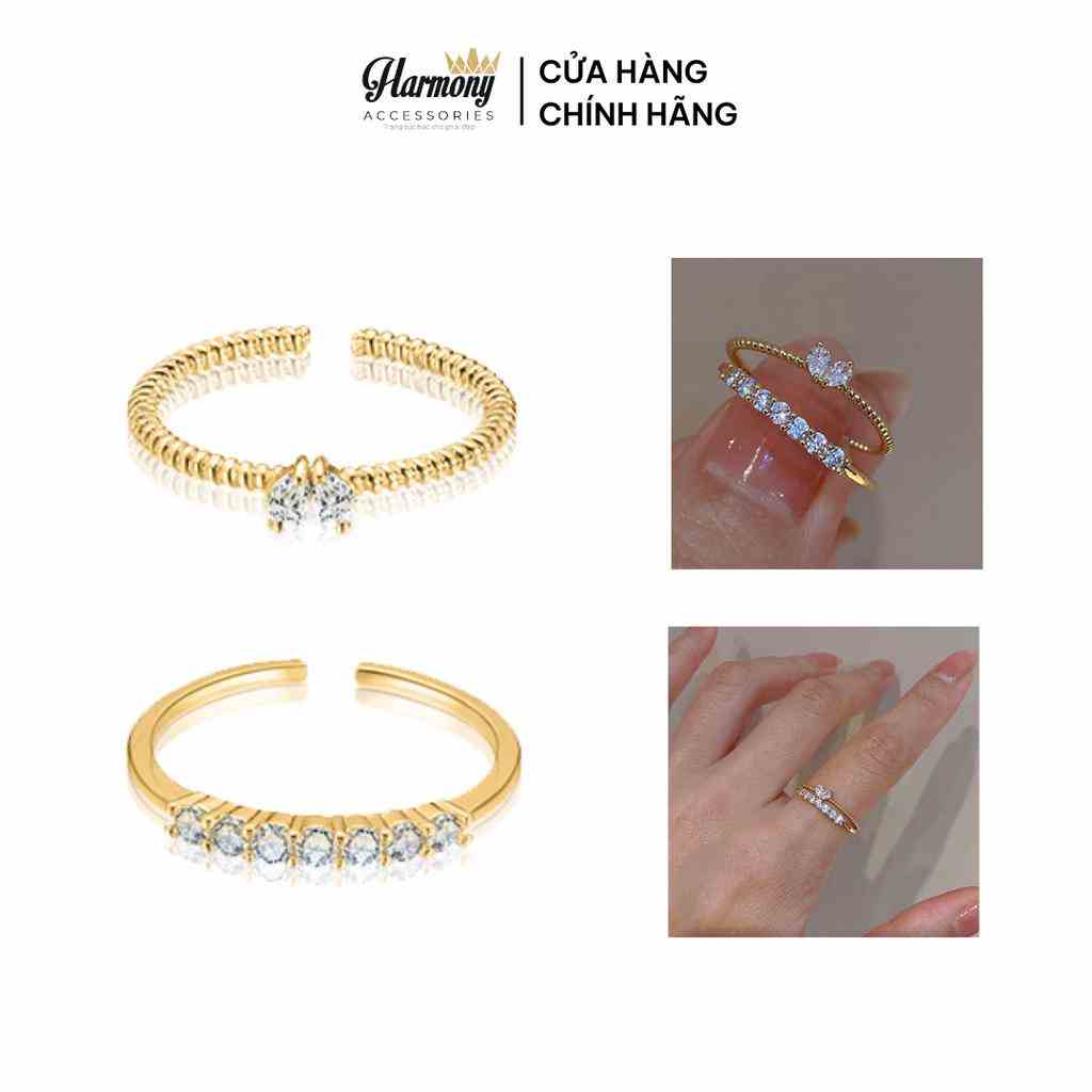 Set nhẫn nữ bạc ta cao cấp đính dải đá và hình trái tim Krystal Heart | HARMONY ACCESSORIES N60, N61