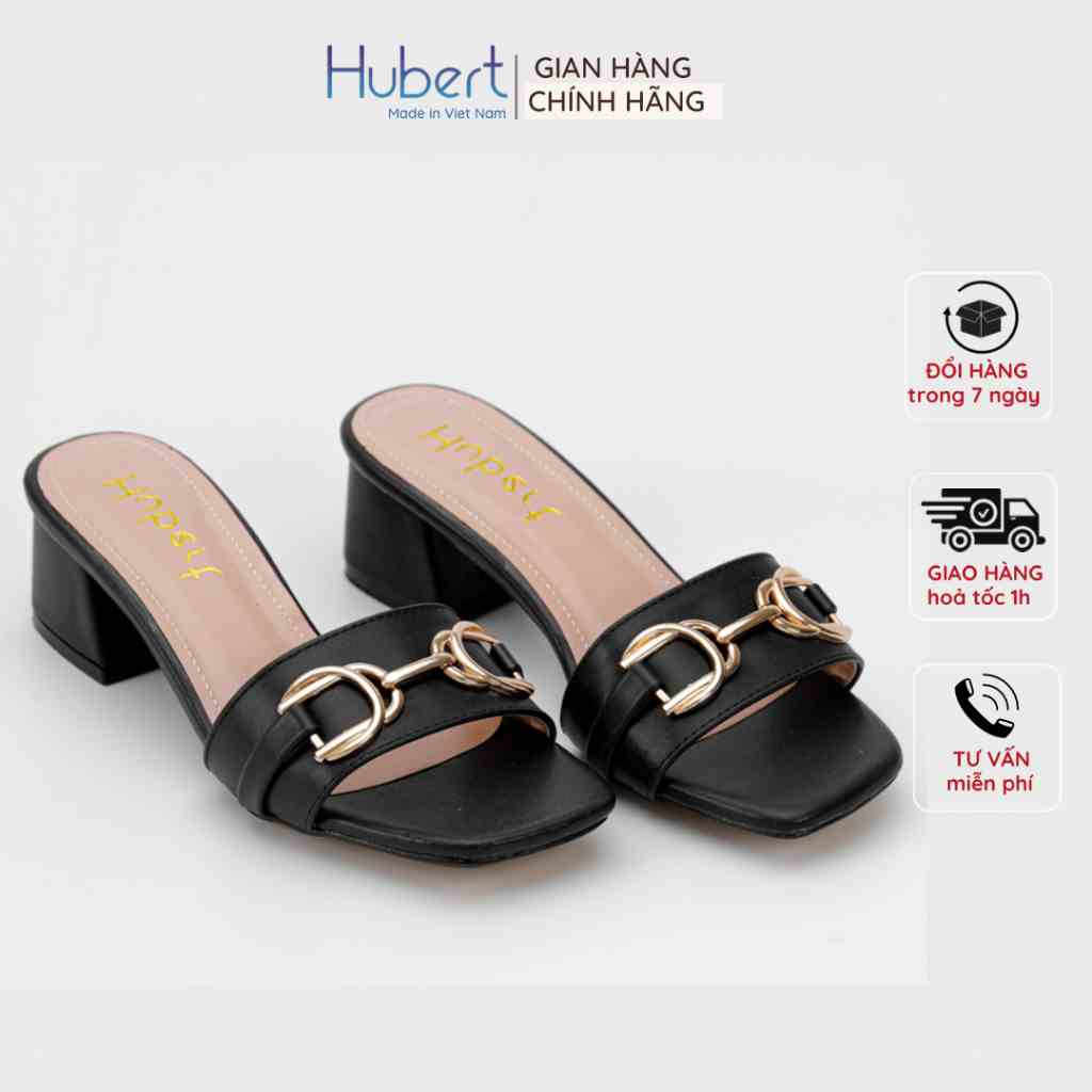 Guốc Cao Gót 5P Nữ Đế Vuông Đẹp Dáng / Sandal Cao Mũi Vuông Quai Ngang Thời Trang Công Sở - Thương Hiệu Hubert