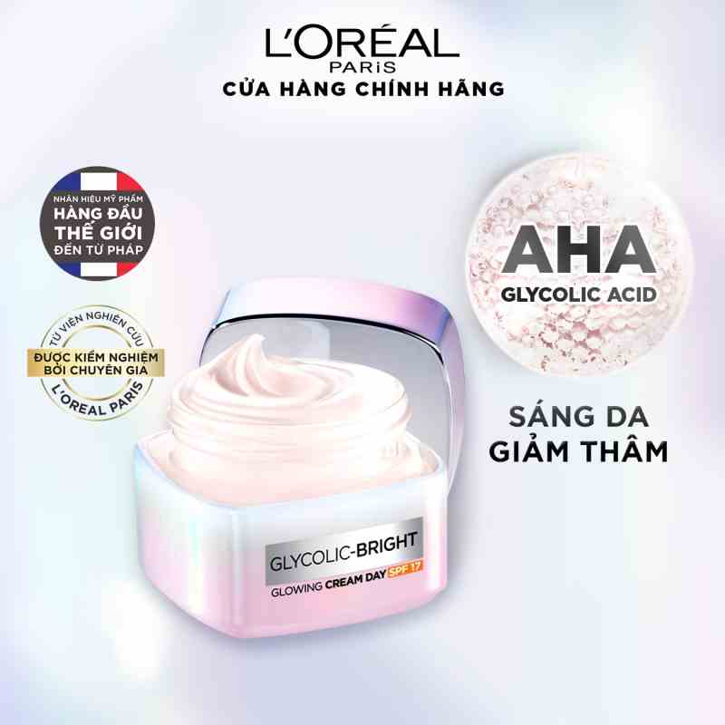 [Quà tặng không bán] Kem ngày dưỡng sáng mờ thâm nám LOreal Paris Glycolic Bright Glowing Cream Day SPF 17 15ml