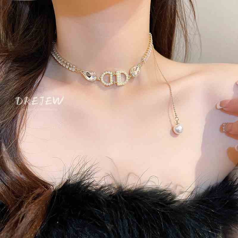 DREJEW Dây chuyền đính đá zircon ngọc trai hình giọt nước thời trang cao cấp