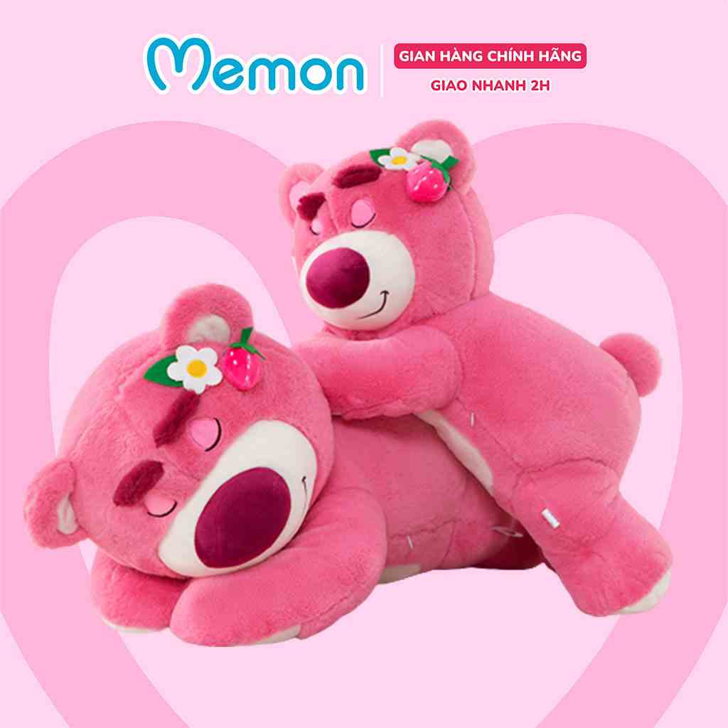 Gấu Bông Lotso Huggin Bear Lông Xù Tai Dâu Nằm Cao Cấp Memon