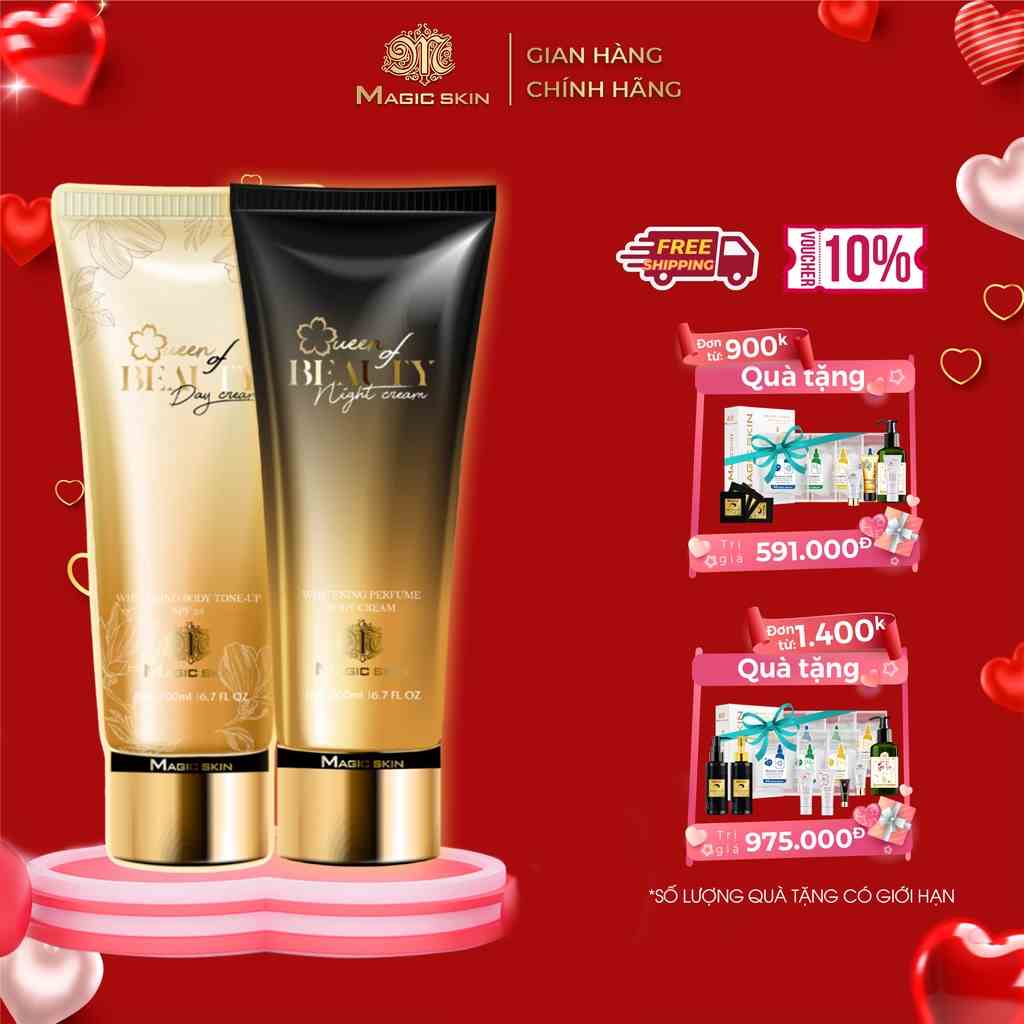 Combo sữa dưỡng thể cấp ẩm hương nước hoa ban ngày và ban đêm Magic Skin Queen Of Beauty