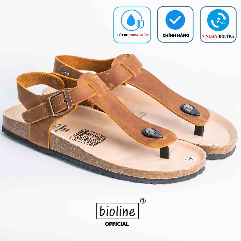 DK10 - Sandal Đế Trấu BIOLINE Official Quai Da Bò Tách Ngón Lót Pu Kem Chống Nước