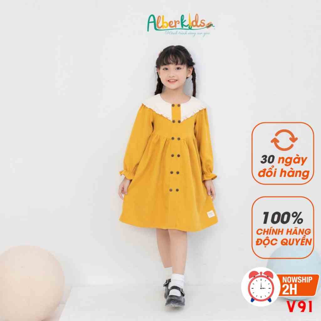 Váy bé gái thu đông  Alber Kids cổ tim công chúa xinh đẹp Lila Dress cho trẻ em 2,3,4,5,6,7,8,9,10,11,12 tuổi [V91]