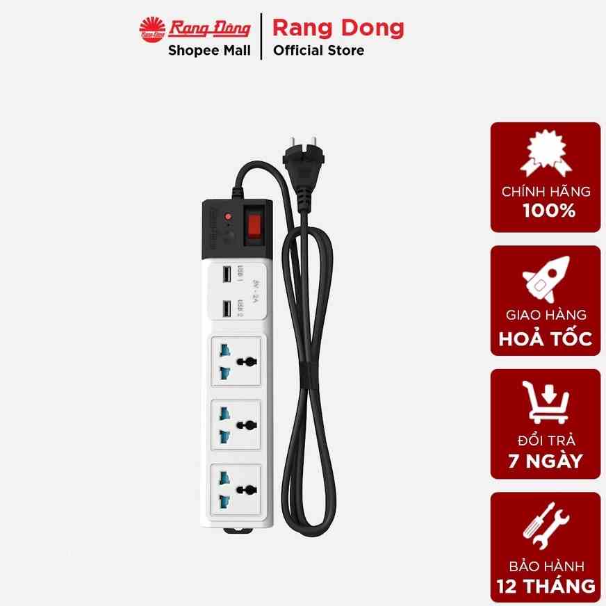 Ổ cắm đa năng USB chống giật dây 3M/5M, Sạc nhanh 5V-2a, tích hợp Rơ-le tự ngắt Rạng Đông - Model: OC04.USB 3C/10A