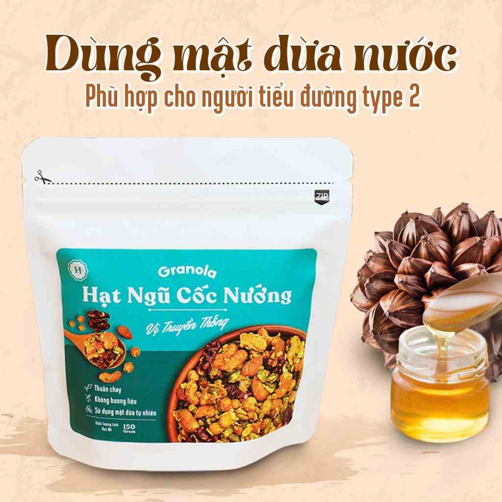 Granola nướng giòn tan, Vị Truyền Thống, Túi 150g, Dùng mật dừa nước, 0 trái cây sấy - Hạt ngũ cốc giảm cân - Heyday