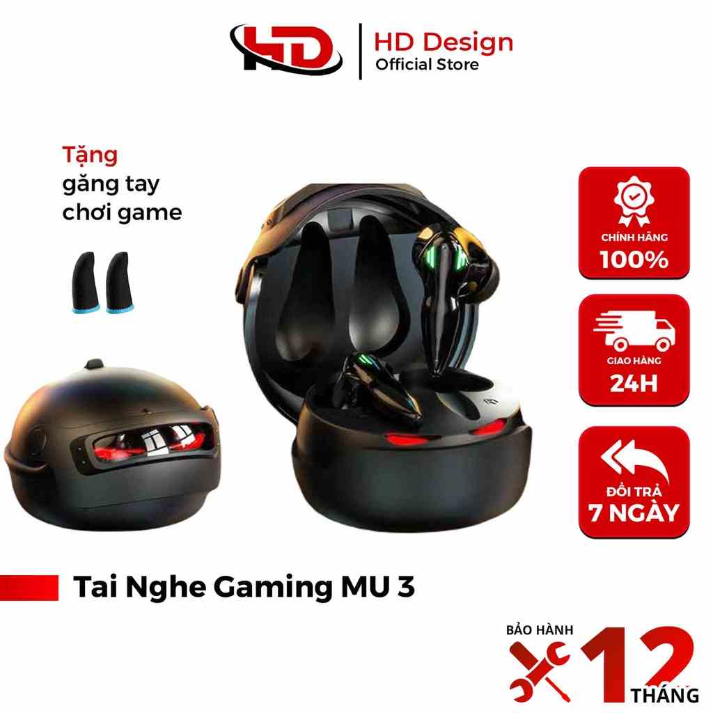 Tai Nghe Gaming Bluetooh MU 3 Hình Nón PUBG Bluetooth V5.3 - Độ Trễ Cực Thấp - Âm Thanh Sắc Nét - Chính Hãng HD Design