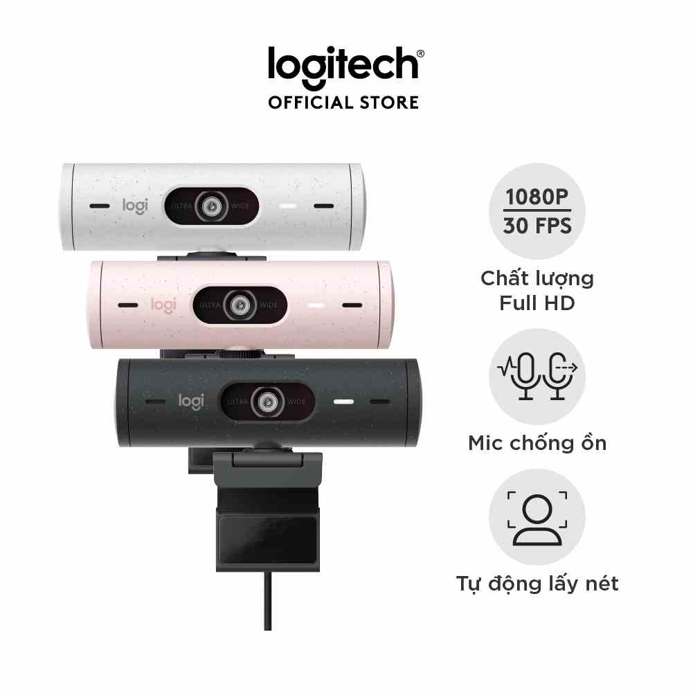 [Mã ELCL7 giảm 7% đơn 300K] Webcam Logitech Full HD Brio 500-Chỉnh sáng, lấy khung hình,Show mode, Mic kép giảm ồn