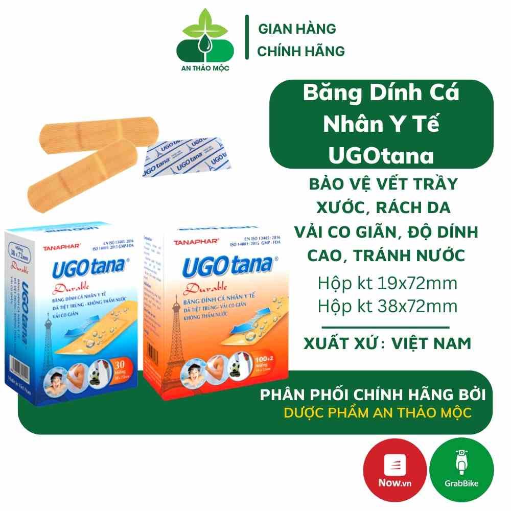 Băng dán cá nhân y tế TANAPHAR Ugotana bảo vệ vết trầy xước rách da hiệu quả không thấm nước độ dính cao