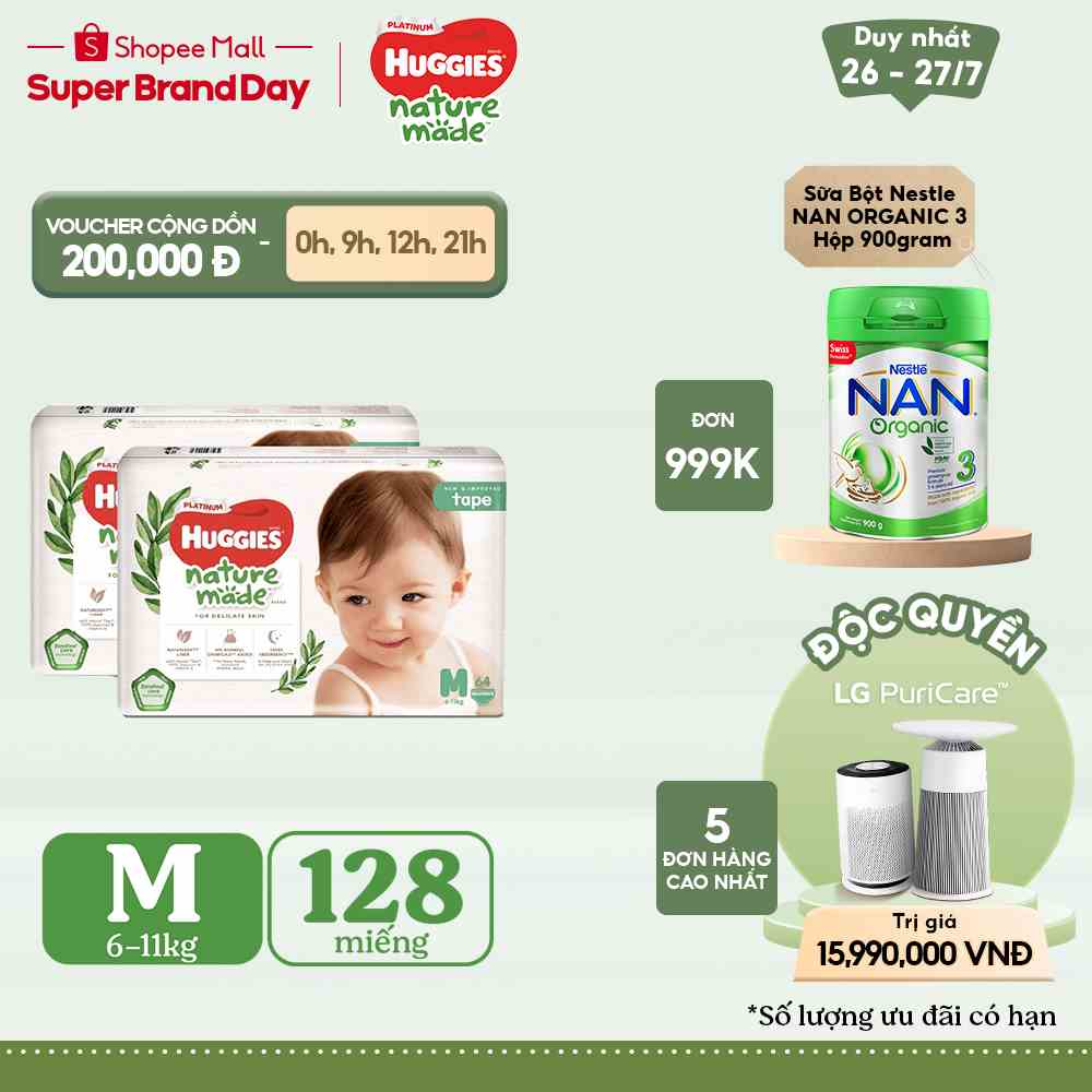 [HUGFEB15 -10% max 60k đơn 400k] Combo 2 Tã Dán Huggies Platinum Nature Made Size M64