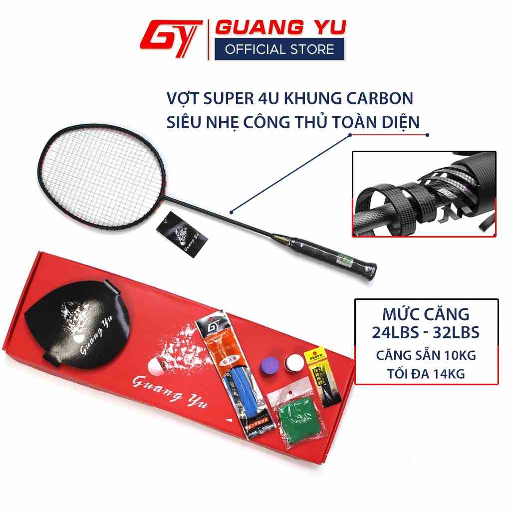 Vợt Cầu Lông GUANG YU 4U Vợt Tấn Công Bản Supper Đầy Đủ Carbon Thứ Cấp Tăng Cường Lực 32 Pound, Full Phụ Kiện - V03