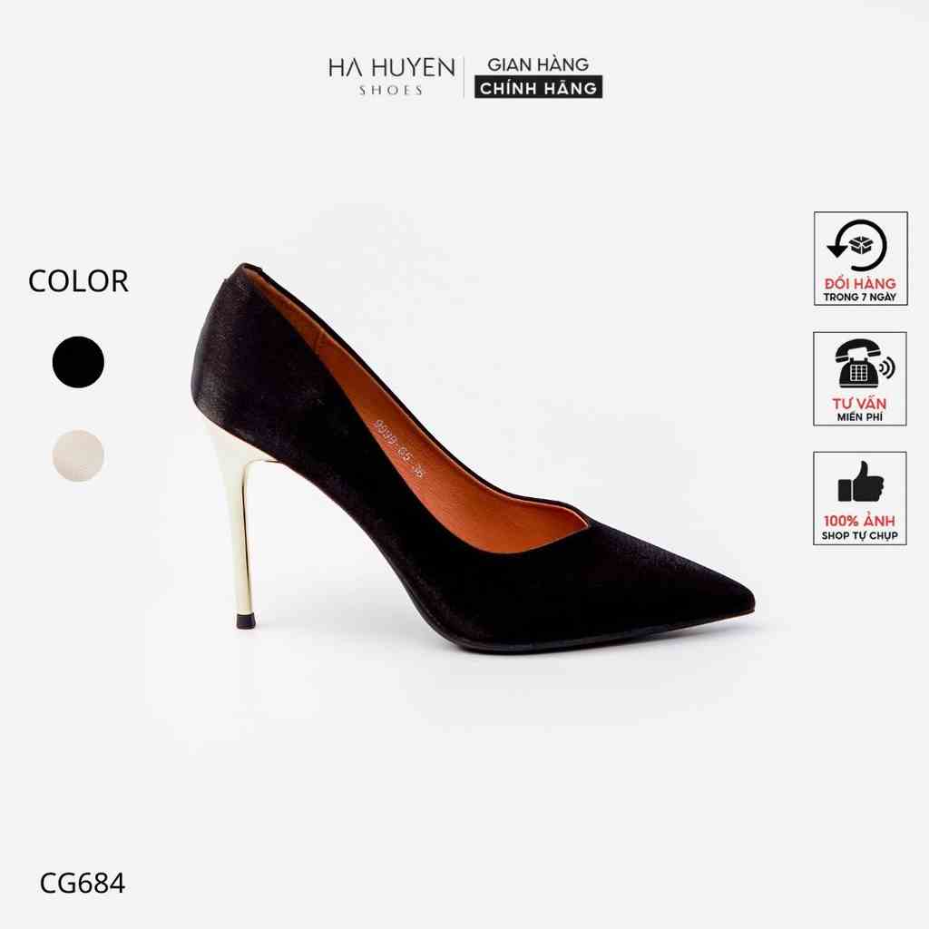 [Mã BMLTB200 giảm đến 100K đơn 499K] Giày cao gót nữ Hà Huyền Shoes lụa gót nhọn 9 phân - CG684