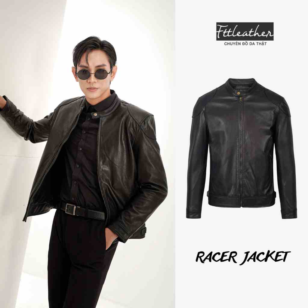 Áo khoác da nam FTT Leather Racer Jacket da dê trơn đắp vai 100% da thật