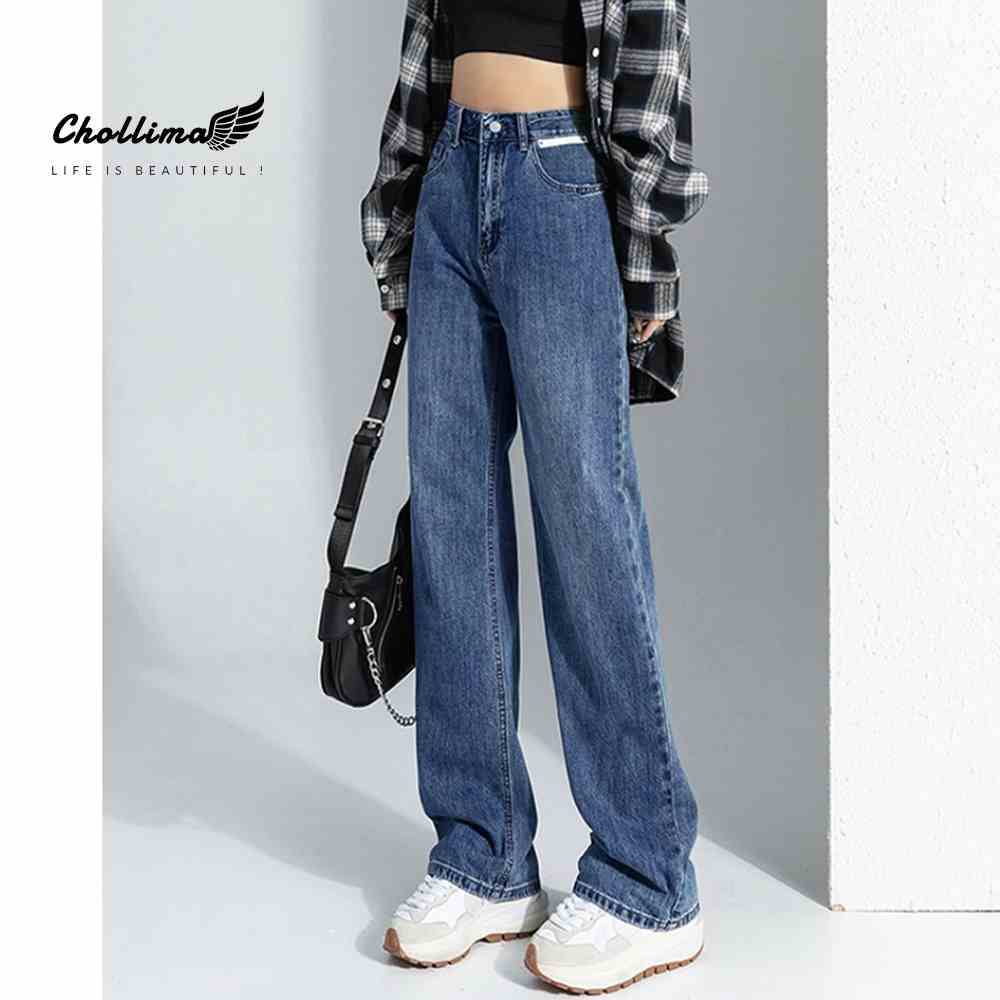 Quần jeans nữ Chollima ống rộng SIMPLE JEAN hoạ tiết da trắng cá tính QD258 ulzzang phong cách hàn quốc