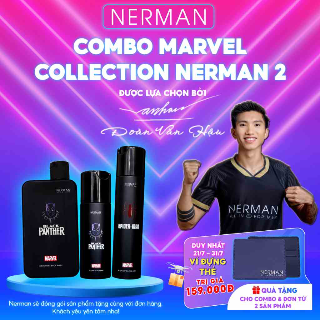 Combo Marvel Collection Nerman 2 -Sữa tắm gội 2 in 1 350g & Body lotion 180g & Sữa rửa mặt 100g