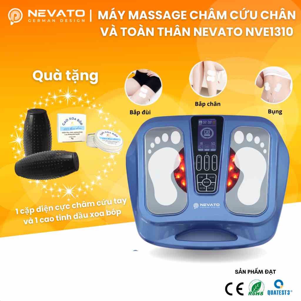 Combo Máy Massage Châm Cứu Chân Và Toàn Thân Tăng Lưu Thông Khí Huyết Bằng Xung Điện Nevato NVE1310 Và 3 Hộp Cao Xoa Bóp