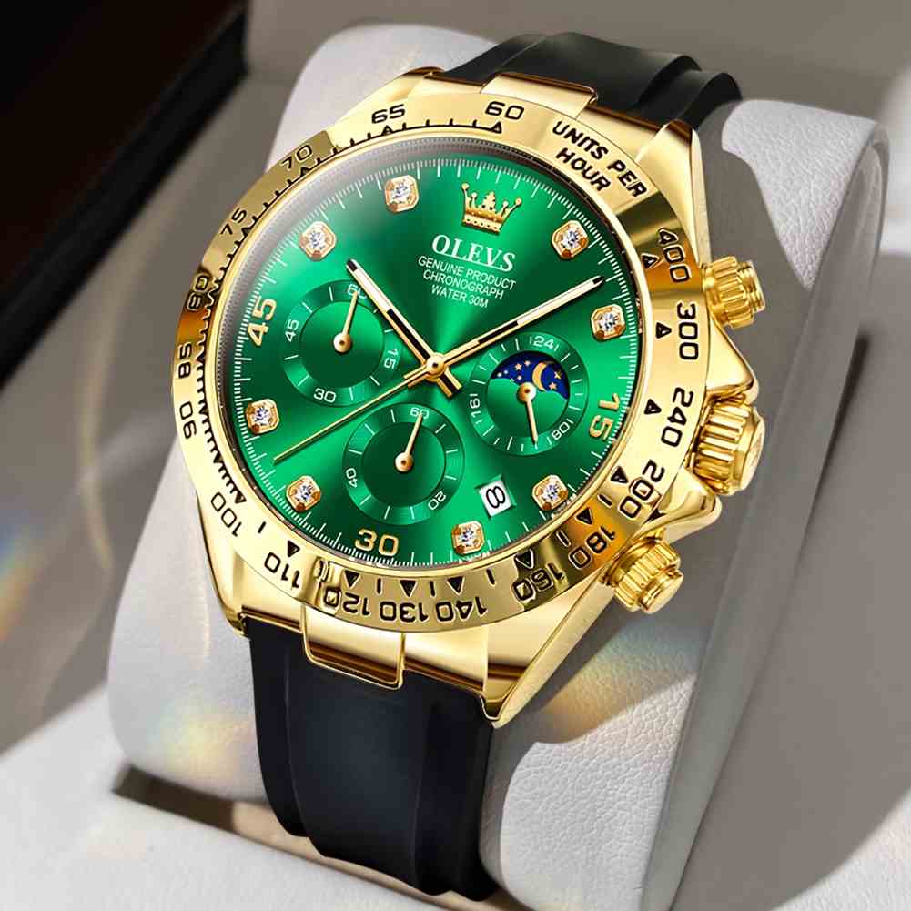 Đồng hồ nam chính hãng OLEVS 2875 ROLEX Daytona Green Water Ghost cùng kiểu dáng mặt số lịch chronograph chống thấm nước dạ quang