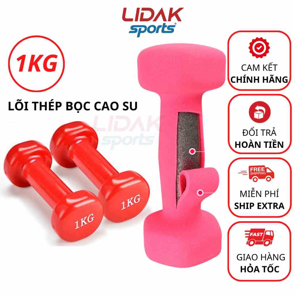 [Mã BMLTB35 giảm đến 35K đơn 99K] Tạ tay cho bé Lidak, tập yoga cho nữ tại nhà 1kg lõi thép bọc cao su - LIDAK SPORT