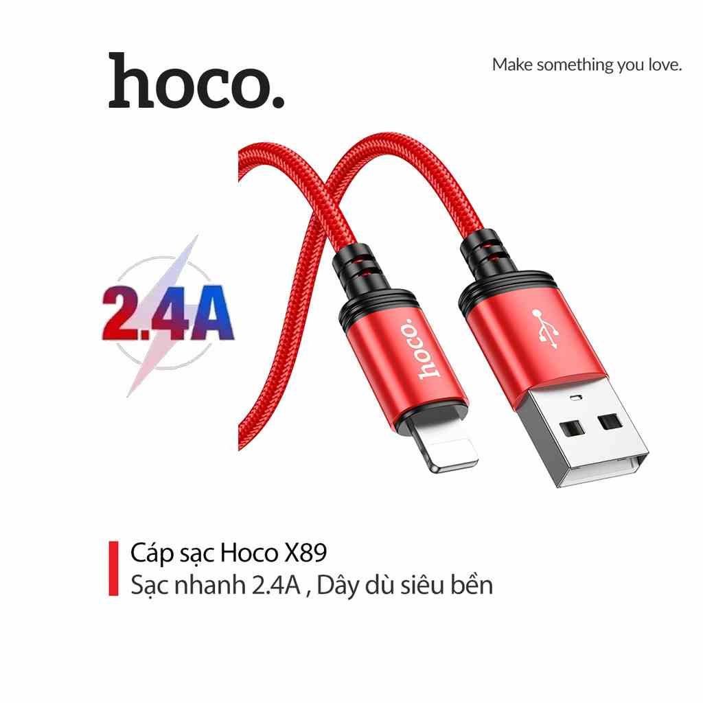 [Mã BMLTA35 giảm đến 35K đơn 99K] Cáp sạc Hoco X89 sạc nhanh 2.4A vải dù bện chống rối cho 6/7/8 dài 1M ( Đỏ )