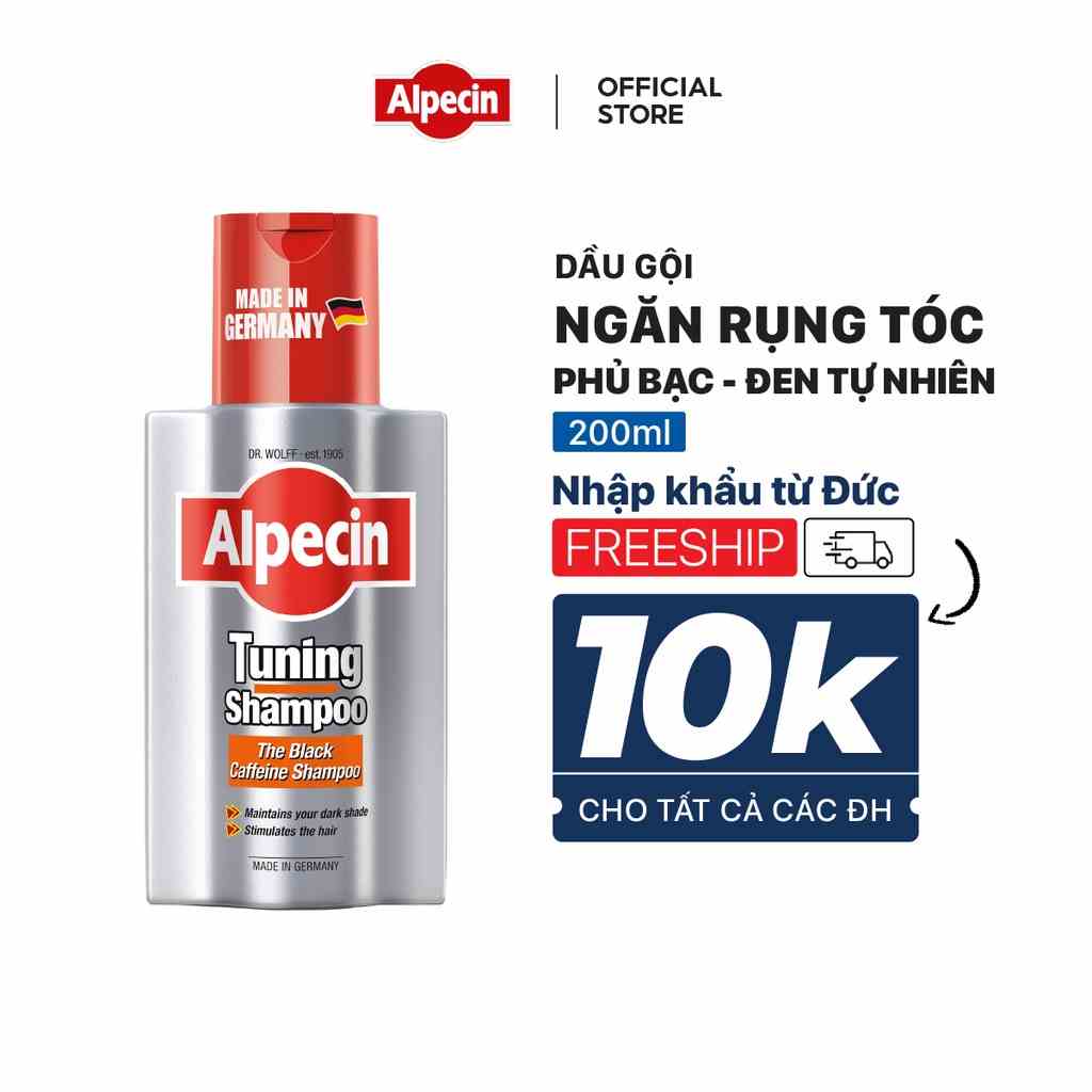 Dầu gội phủ bạc Caffeine Alpecin Tuning Shampoo giúp làm đen tóc tự nhiên, ngăn rụng tóc - Black Tuning Caffeine Shampoo