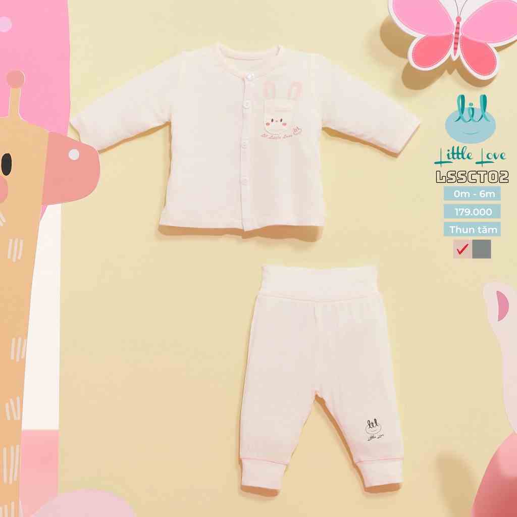 [Mã BMLT35] Bộ quần áo dài tay sơ sinh cài thẳng 2023 tăm trắng viền cho bé từ 0-6m little love (LSSCT02)