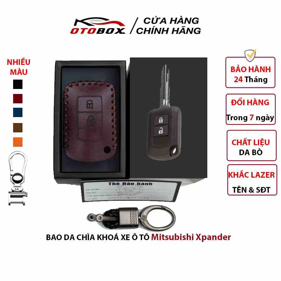 Bao da chìa khóa ô tô xe hơi Mitsubishi outlander,xpander, triton, attrage chìa cơ oto da thật chống xước OTOBOX