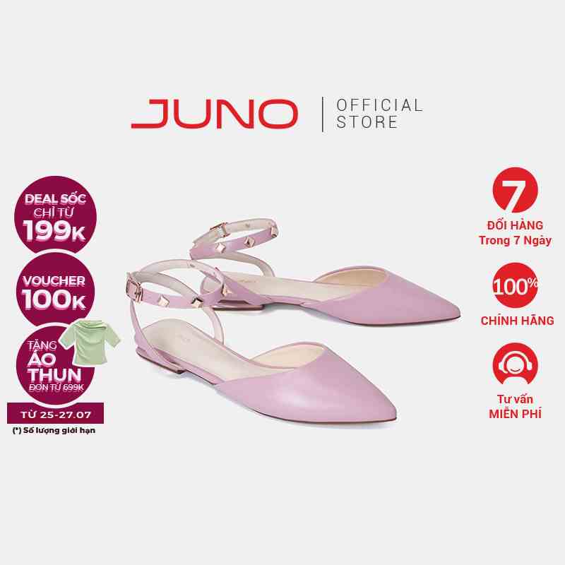 Giày Búp Bê Nữ 3cm Thời Trang Juno Mũi Nhọn Quai Đính Trang Trí BB03108