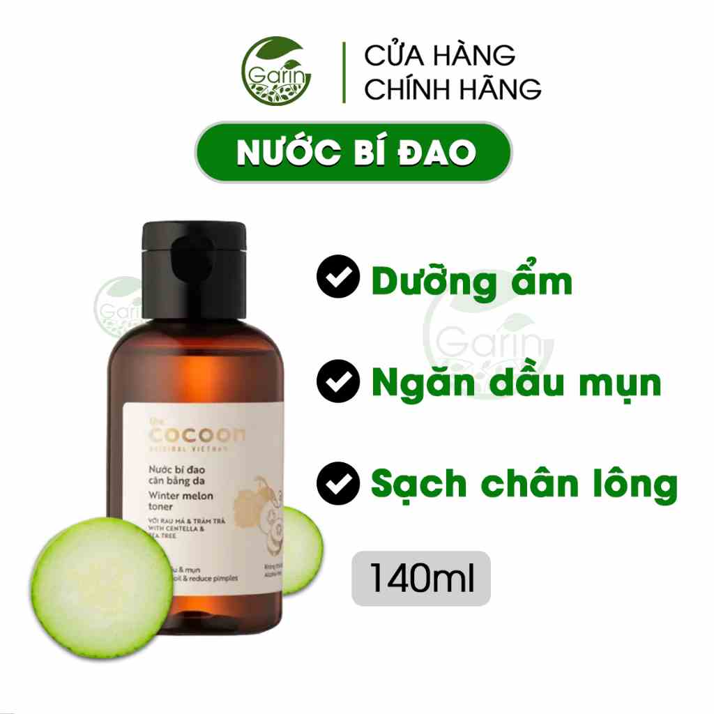 [Mã BMLTB35 giảm đến 35K đơn 99K] Nước bí đao cân bằng da Cocoon Garin 140ml giảm dầu và mụn ẩn, cân bằng độ pH