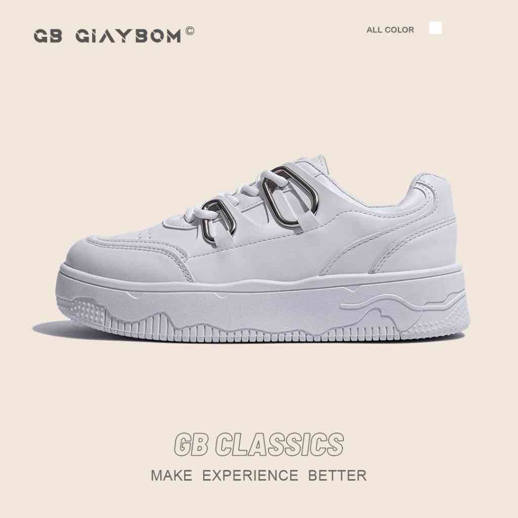 Giày Sneaker Nữ Đế Cao Màu Trắng Da Mềm Nhẹ Phong Cách Basic Thời Trang giayBOM GB Classics B2540