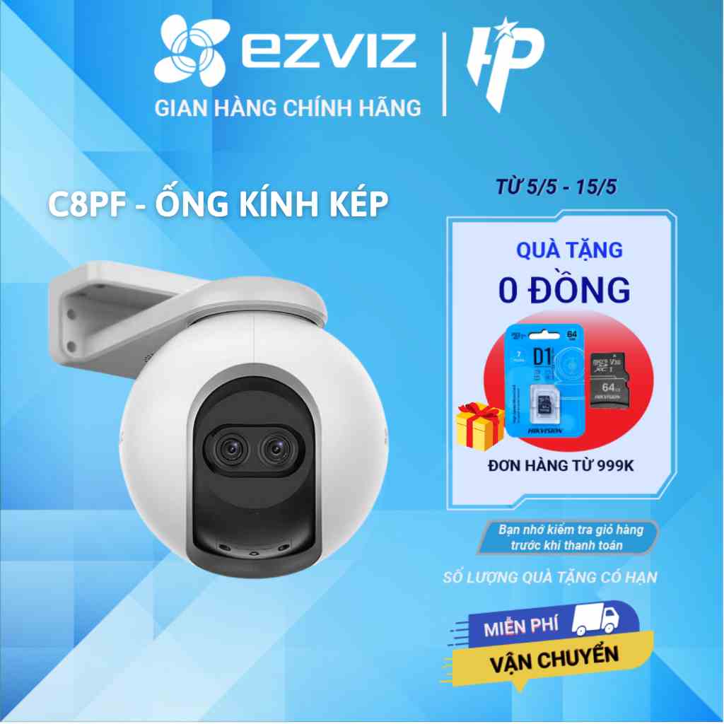 Camera Wifi Ngoài Trời Xoay EZVIZ C8PF 2M 1080P Mắt Kép, Zoom 8x, Còi Hú Báo Động, Đàm Thoại