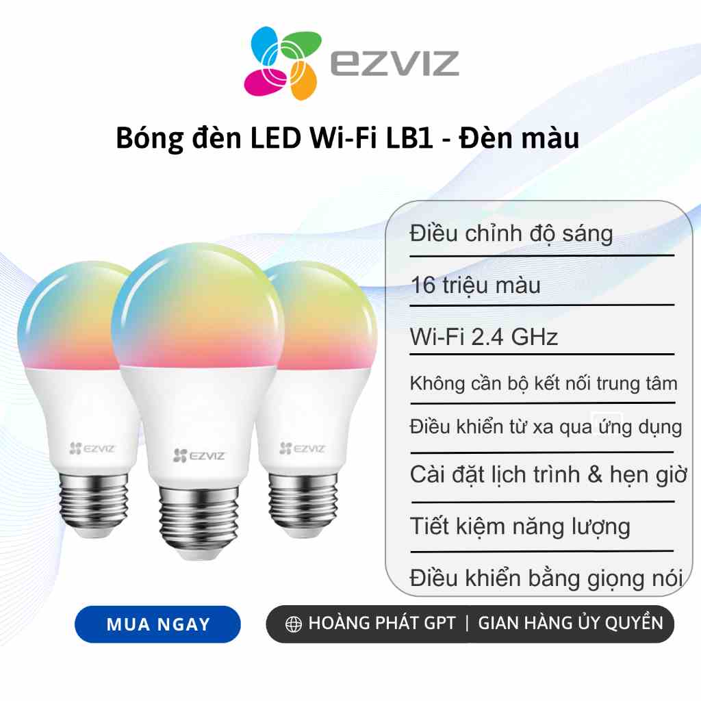 Bóng Đèn Thông Minh LB1 Ezviz màu - Điều Khiển từ xa Qua App Ezviz  - Điều chỉnh độ sáng