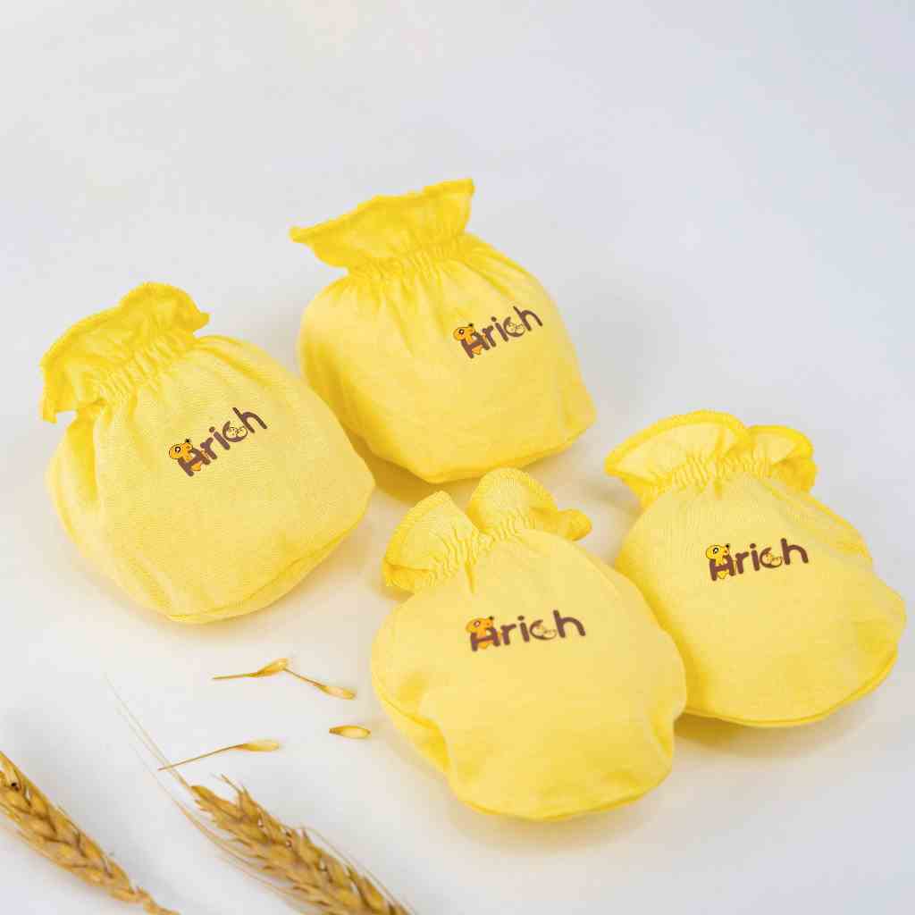 Set bao tay bao chân bo chun vải sợi tre Arich,newborn, sơ sinh, cao cấp