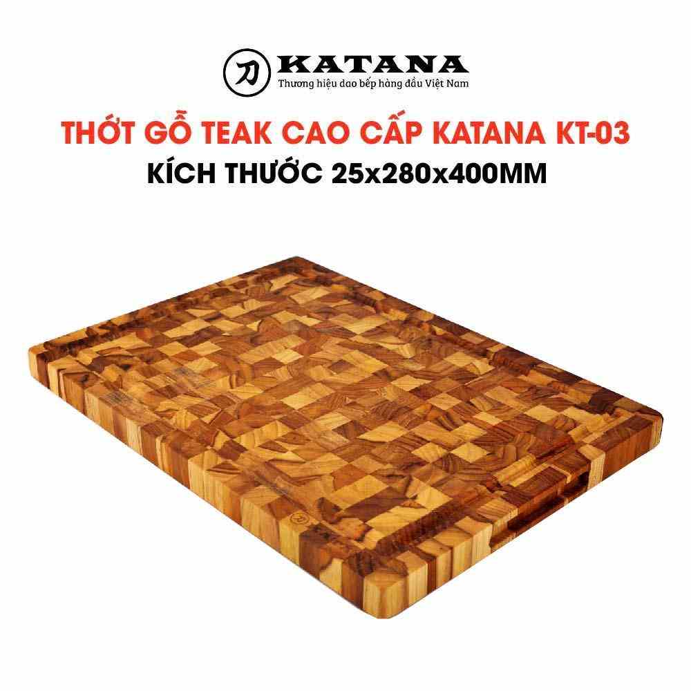 Thớt gỗ teak cao cấp KATANA cỡ lớn KT03 - chữ nhật kích thước 25x280x400mm