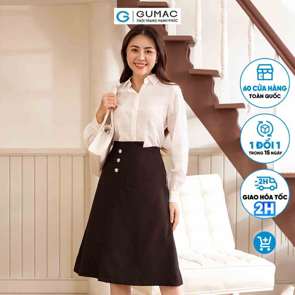 Chân váy công sở dáng A phối vạt đắp thời trang GUMAC VD06001