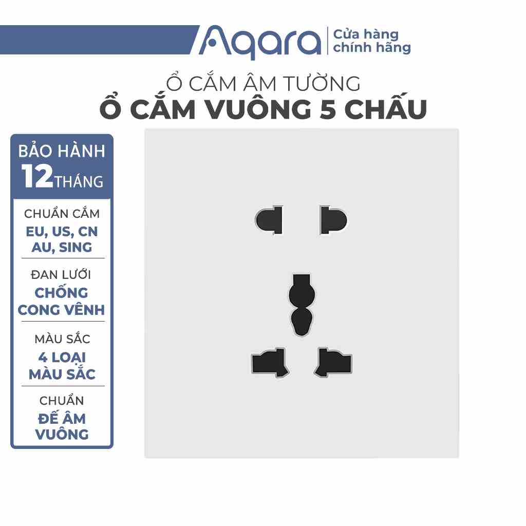 Ổ cắm âm tường Chuẩn Vuông 2 ổ cắm đôi 5 chấu đa năng phù hợp Aqara D1 và Aqara H1, Thiết kế tràn viền