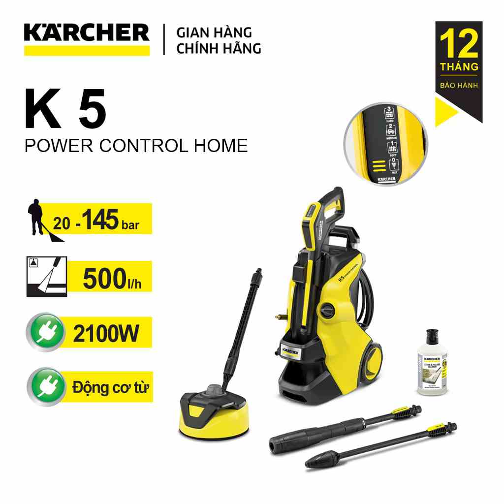 (Sản xuất Ý) Máy xịt rửa xe cao áp Karcher K5 Power Control Home, động cơ từ 2100w, áp lực 20-145 bar