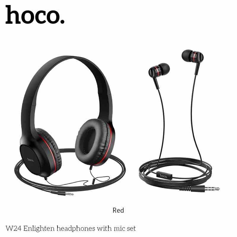 [Mã BMLTB200 giảm đến 100K đơn 499K] Combo/ Bộ 2 tai nghe, Headphones & Earphones - Hoco W24 - Màu đen, viền đỏ