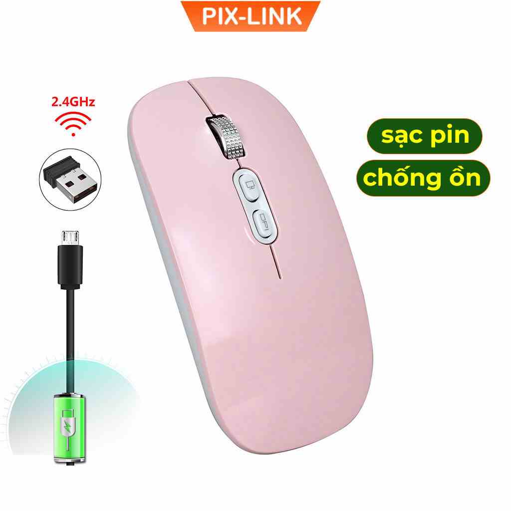 [Mã BMLTA35 giảm đến 35K đơn 99K] Chuột không dây Pix-link M103 hồng 2.4G sạc điện chống ồn khoảng cách tín hiệu 10m