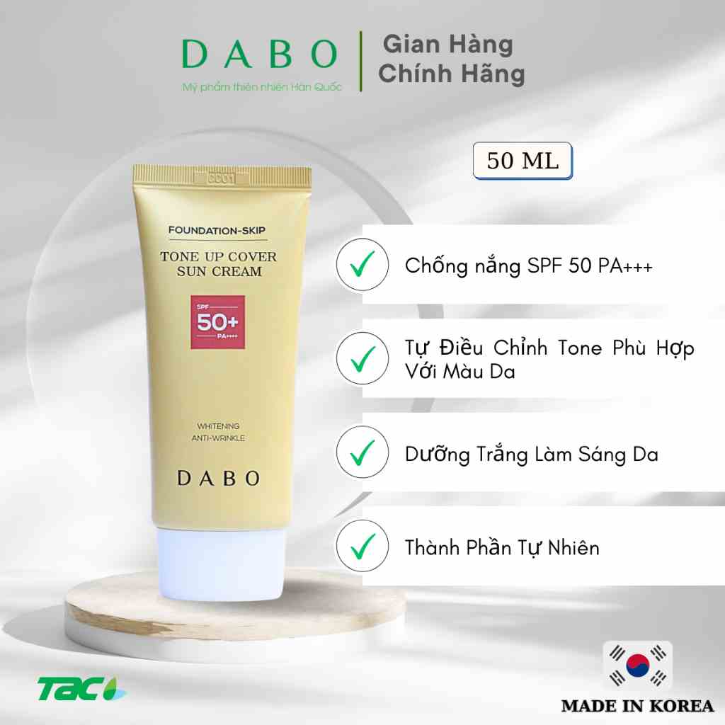 [ĐỘC QUYỀN] Kem Chống Nắng, Trang Điểm DABO Foudation Skip Tone Up Cover SunCream THIÊN ANH BEAUTY